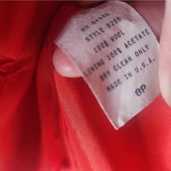 Adolfo International 8P Fire EngineRed 100% WOOL L/slv Lined Women Jacket Blazer - Picture 6 of 8